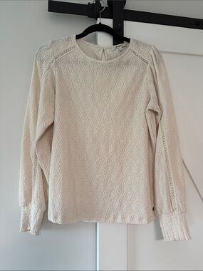Lace-Textured Long Sleeve Blouse - Cream